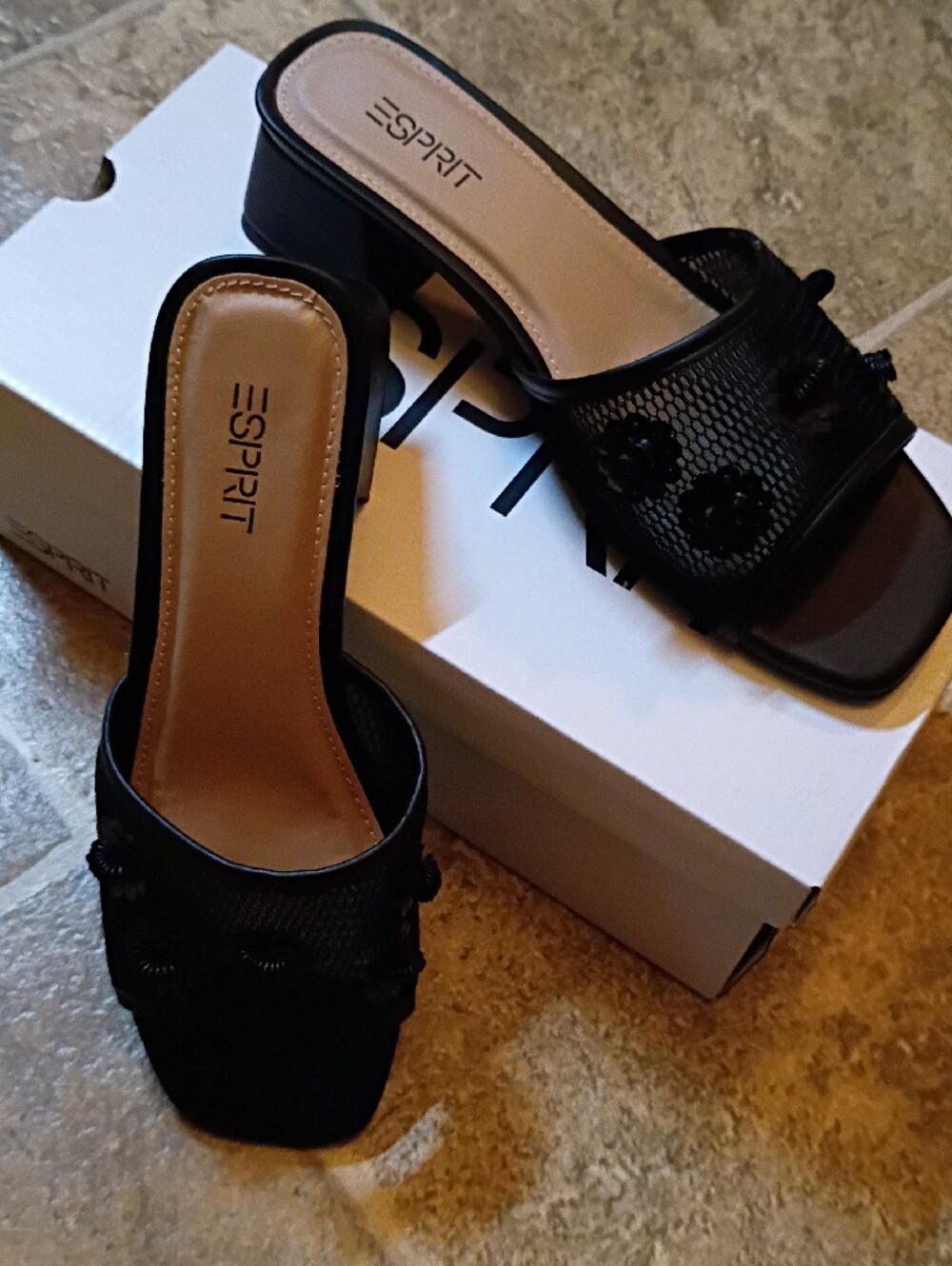 Esprit Women's Black Slip-On Mules with Knotted Floral Accents Size 7, NWT W/Box - Picture 8 of 16